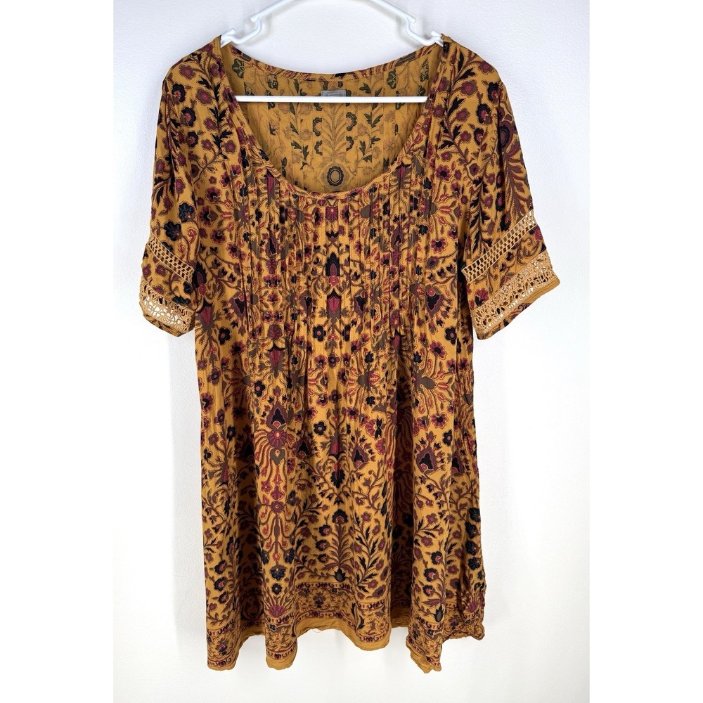 Urban Outfitters Ecote Tunic Top Women L Blouse Floral Crochet Trim Boho Light
